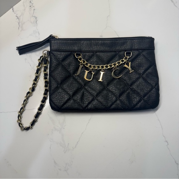 Juicy Couture Handbags - Juicy Couture Black Quilted Braided Chain Accent Gold Logo Wristlet New